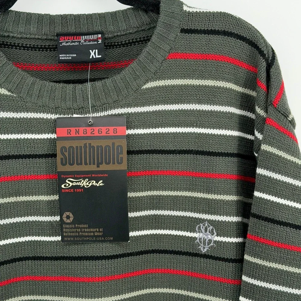 NWT Southpole XL Striped Knit Sweater Gray Red Y2K‎ Skater Streetwear Mens